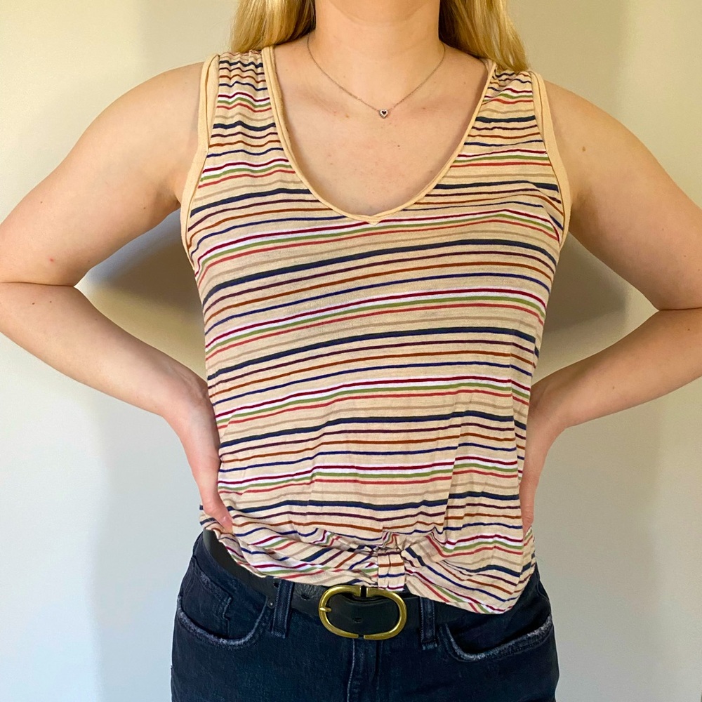 Bordeaux Anthropologie striped v neck tank with knot size xs